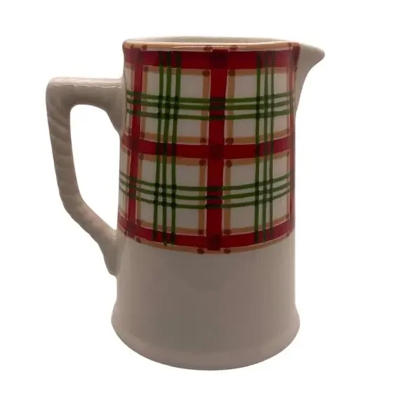 Tiffany & Co Vintage Este Ceramiche Plaid Pitcher Christmas Made in Italy - Picture 4 of 5